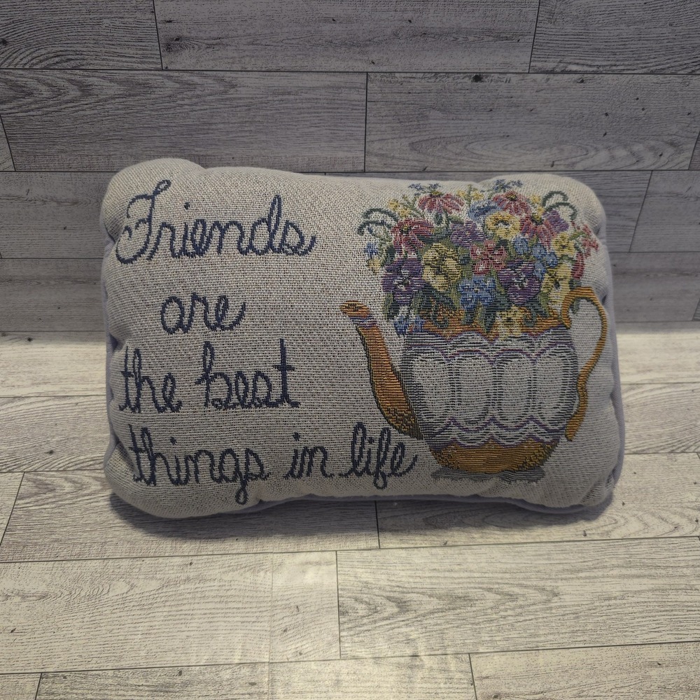 Decorative Tapestry Pillow Friends Are The Best Things In Life‎ Floral Teapot